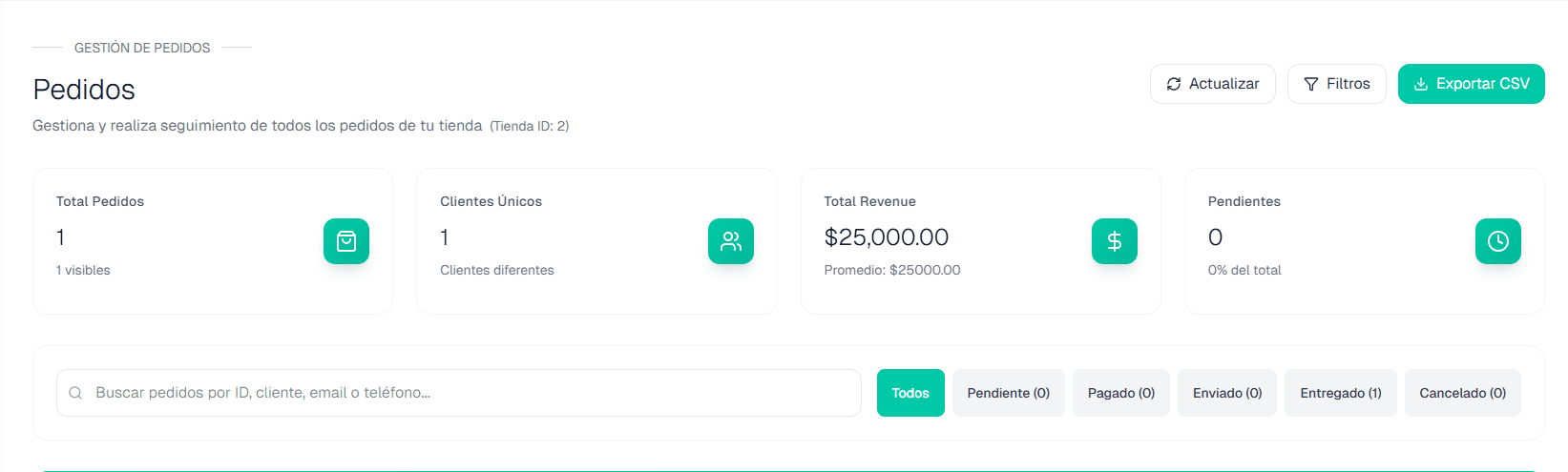 Vista de Pedidos en VORON Seller OS